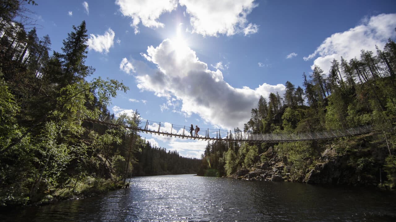 Cable bridge goes over the Julma-Ölkky canyon lake.